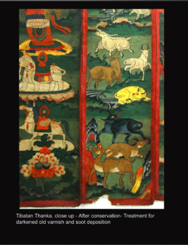 Tibetan Thanka, close up - After conservation- Tibetan Thanka, close up - After conservation-